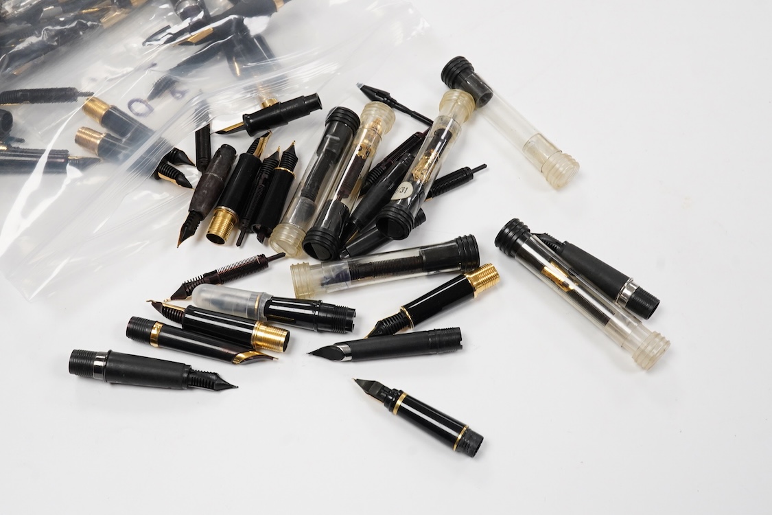 A large quantity of sections and nibs mainly for Parker although a few Waterman, plus various pens